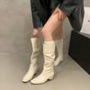 Inner Height Increasing White Knight Boots Women's Boots Autumn and Winter Khaki Skinny Boots Pile Medium Boots