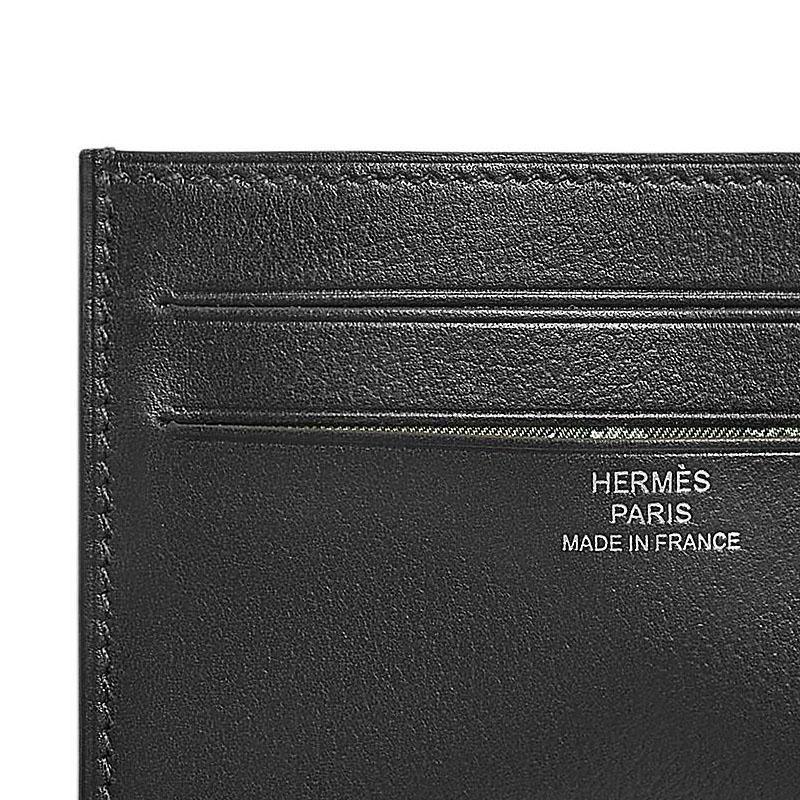 Hermes Citizen Twill 10 Pattern Print Evergrain Calfskin Card Holder Men Card Holder Black Swamp-Green Cloud-Gray H087018CAAA