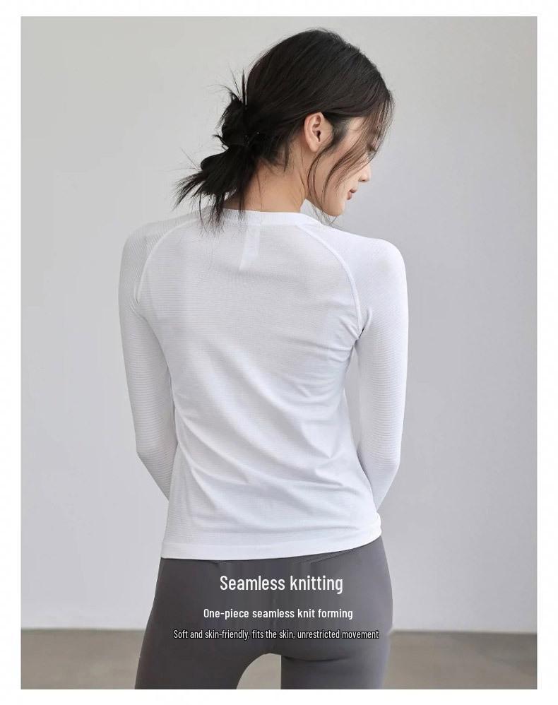 Women's Quick-Dry Sports Yoga Long-Sleeve T-Shirt - Round Neck, Versatile for Autumn/Winter Training