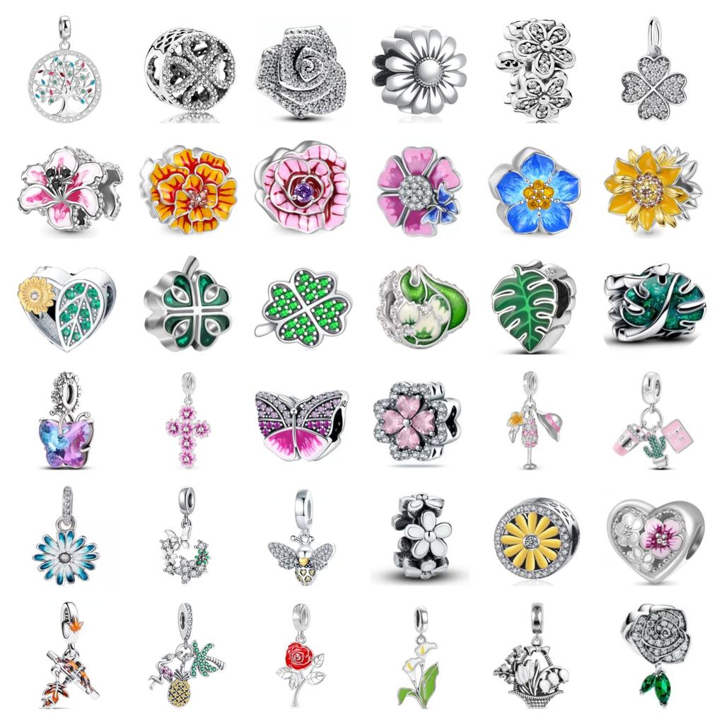 Plated Copper36 Style Flowers Charm Bee Dangle Clover Pendant Leaf Bead Fit Original Bracelet Jewelry For Gifts