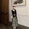 Rochie A-line pentru femei plus-size, toamnă, formă de pară - Stil național chinezesc, Design subțietor din două piese