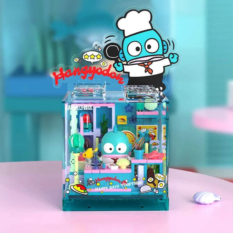 Sanrio Store Building Blocks Hello Kitty Kuromi Pochacco PomPom Bakery Dessert House Ocean Restaurant Shop Model Mini Brick Toys