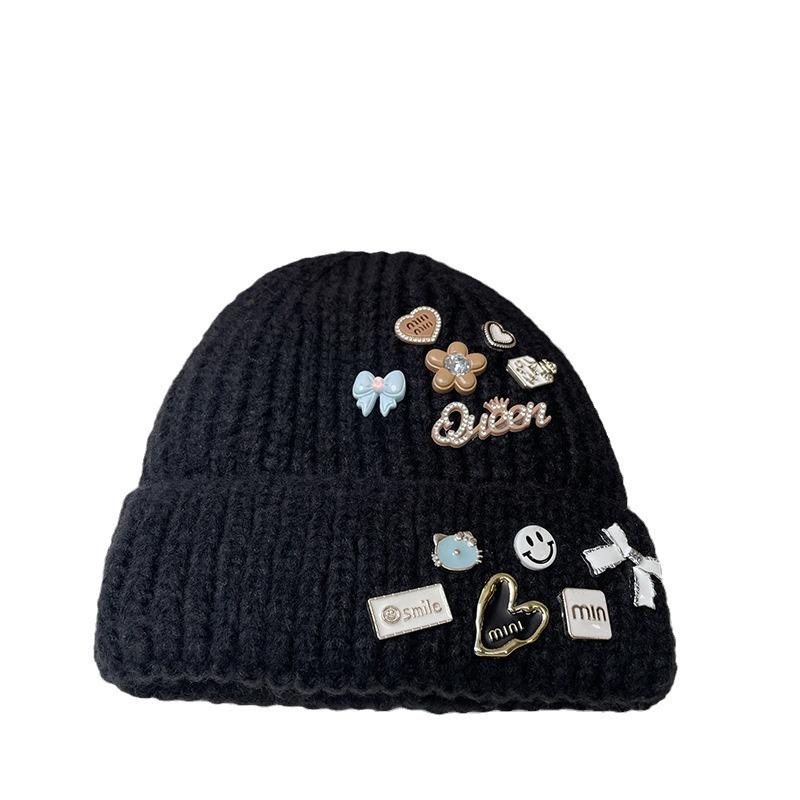 Japanese Patchwork Woolen Hat for Women with Large Head Circumference and Small Face Outdoor Winter Warm Ear Protection Pile Hat for Men Knitted Hat