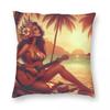 Tropics Manderin Guitar Goddess Square Pillowcase Polyester Linen Velvet Printed Zip Decor Pillow Case Sofa Cushion Cover