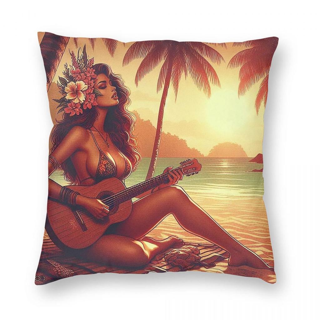 Tropics Manderin Guitar Goddess Square Pillowcase Polyester Linen Velvet Printed Zip Decor Pillow Case Sofa Cushion Cover