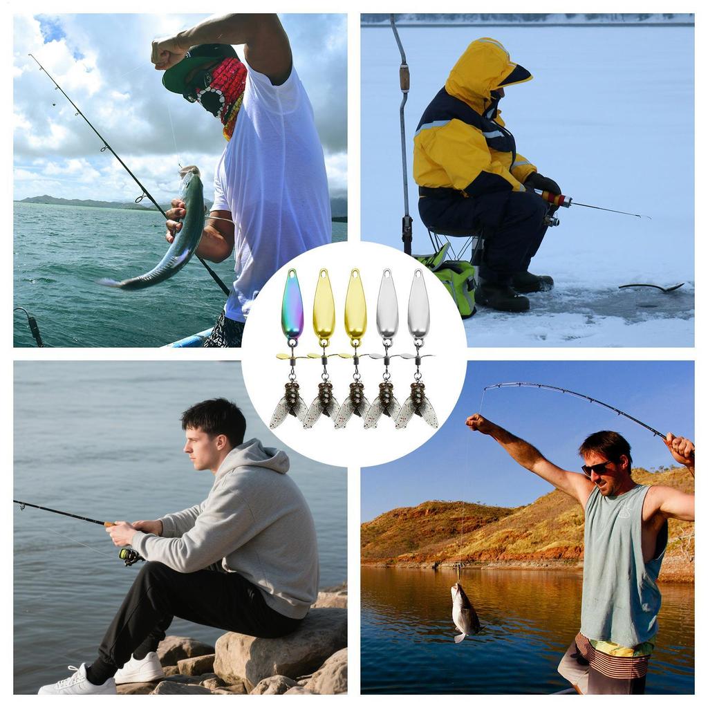 5pcs Metal Lure Spoon Spinner Propeller Sequins Insect Bait Bug Worm Flies Lure Fishing Set Trout Bass Outdoor Fishing Lures