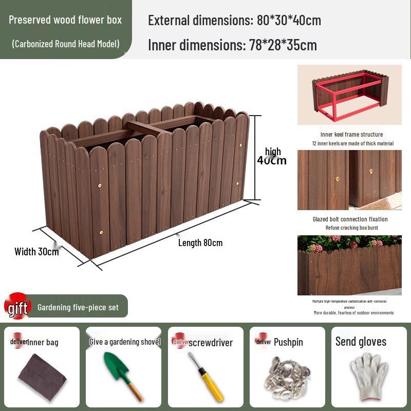 Carbonized Wood Outdoor Planter Box – Antiseptic Rectangular Flower Trough for Home, Courtyard, or Balcony.