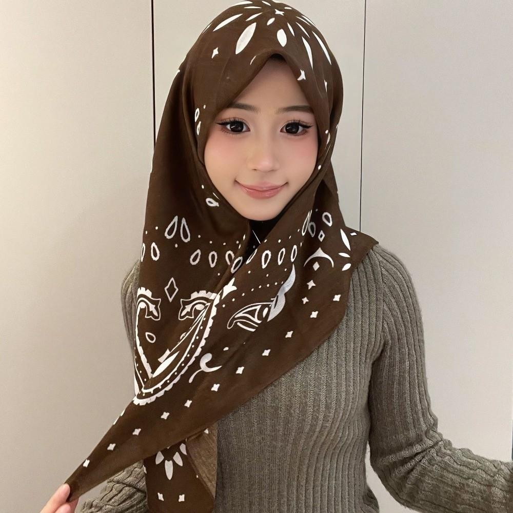 

Lightweight Breathable Paisley Printed Scarf 90cm Soft Square Scarf Windproof Vintage Print Women Head Scarf Woman s Accessory кавовий