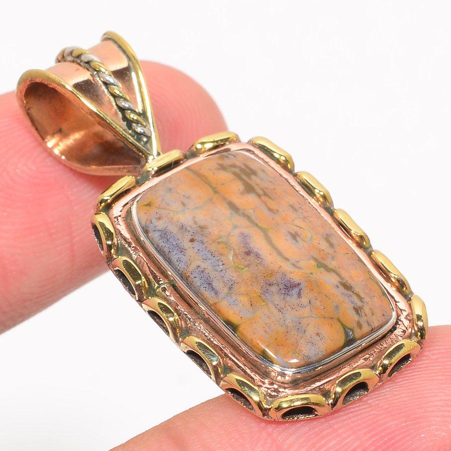 Natürlicher Ozeanjaspis Zweifarbig 925 Massiv Sterling Silber Geschenk Anhänger 1.50" W4P49