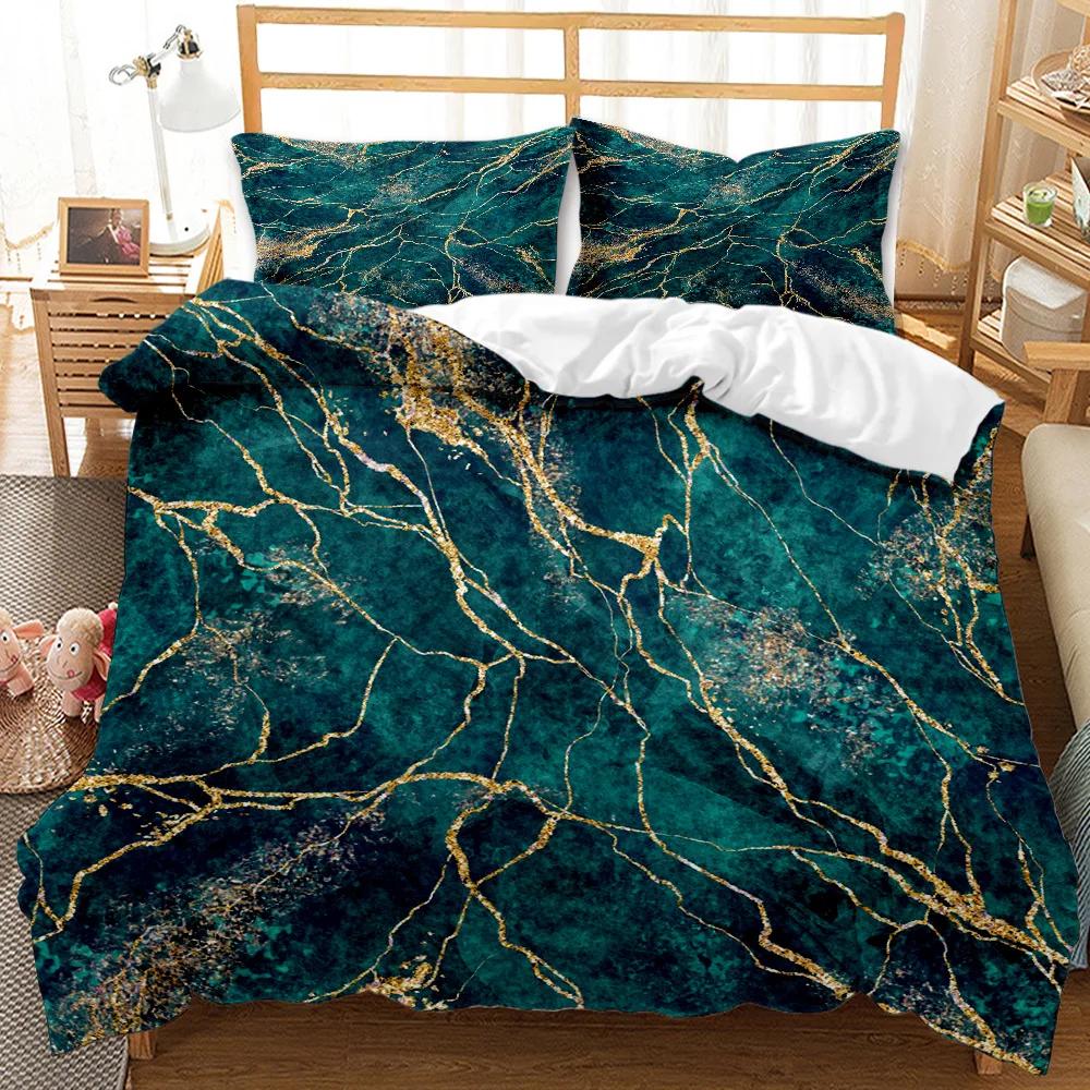 Marble Duvet Cover Set Marble Bedding Set Blue Gold Abstract Texture Kid Bedclothes Double Queen King Size Polyester Quilt Cover