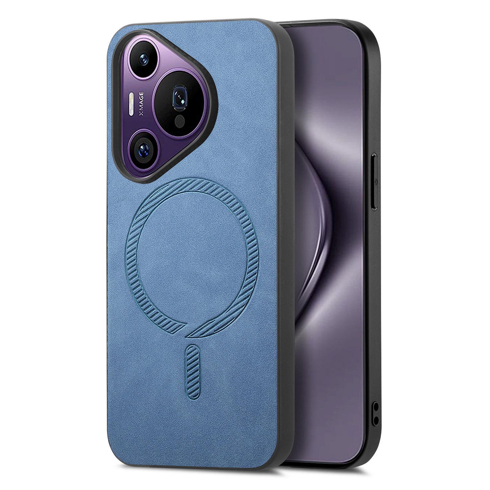 

For Huawei Pura 70 Pro Leather Back Case Compatible with MagSafe Skin-touch Phone Cover Blue