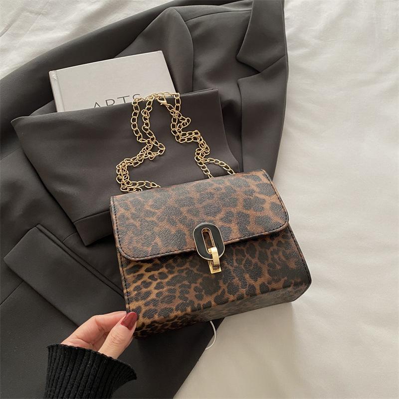 Simple And Fashionable Leopard Print, Simple And Foreign Commuting In Winter, Retro Chain, Single Shoulder Crossbody Small Square Bag Woman