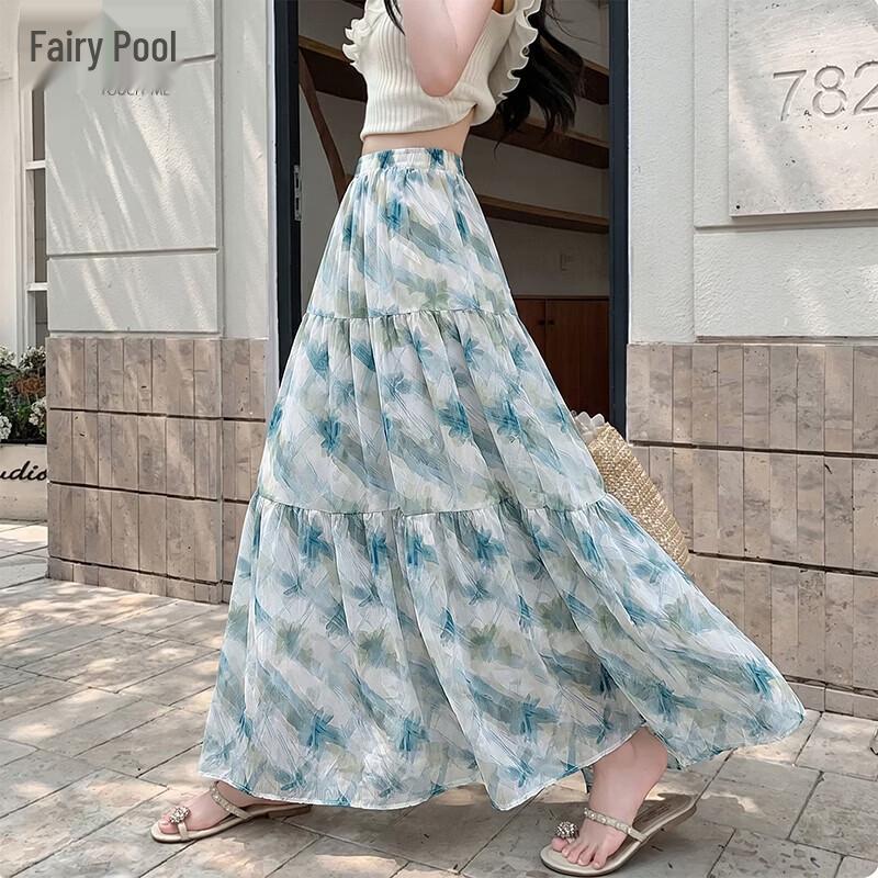 Floral Print Elastic Waist A-Line Maxi Skirt XL