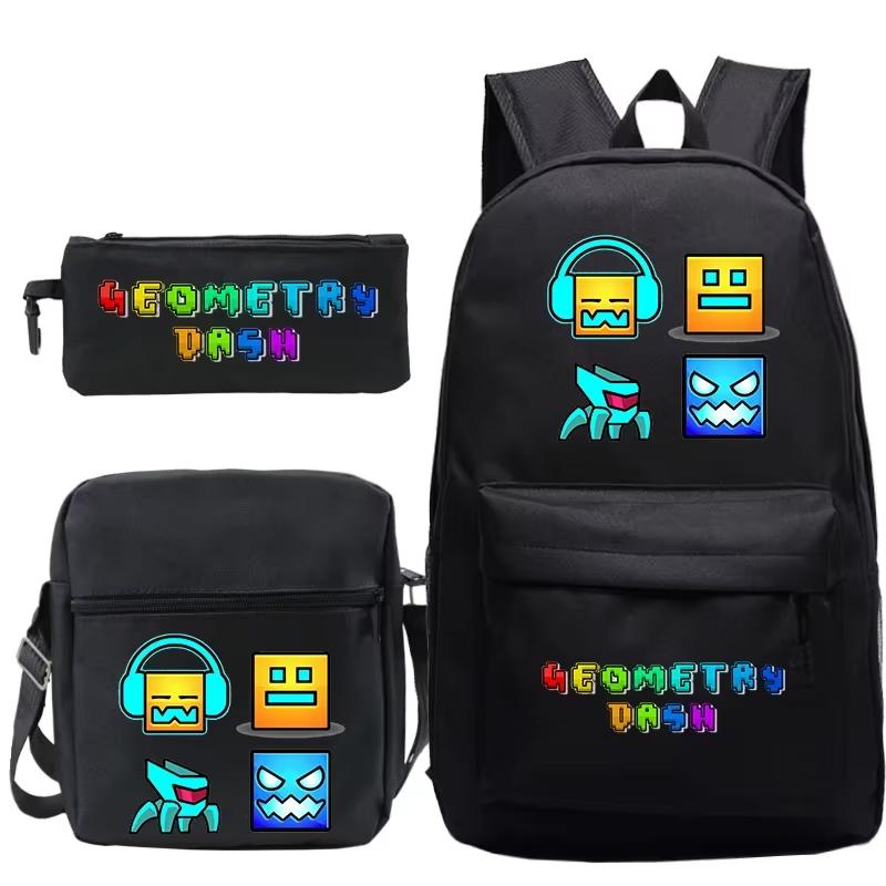 Funny Cartoon Geometry Dash Backpack 3pcs Set Students School Bags School Girls Boys Sports Bookbag Edition Trendy Backpack