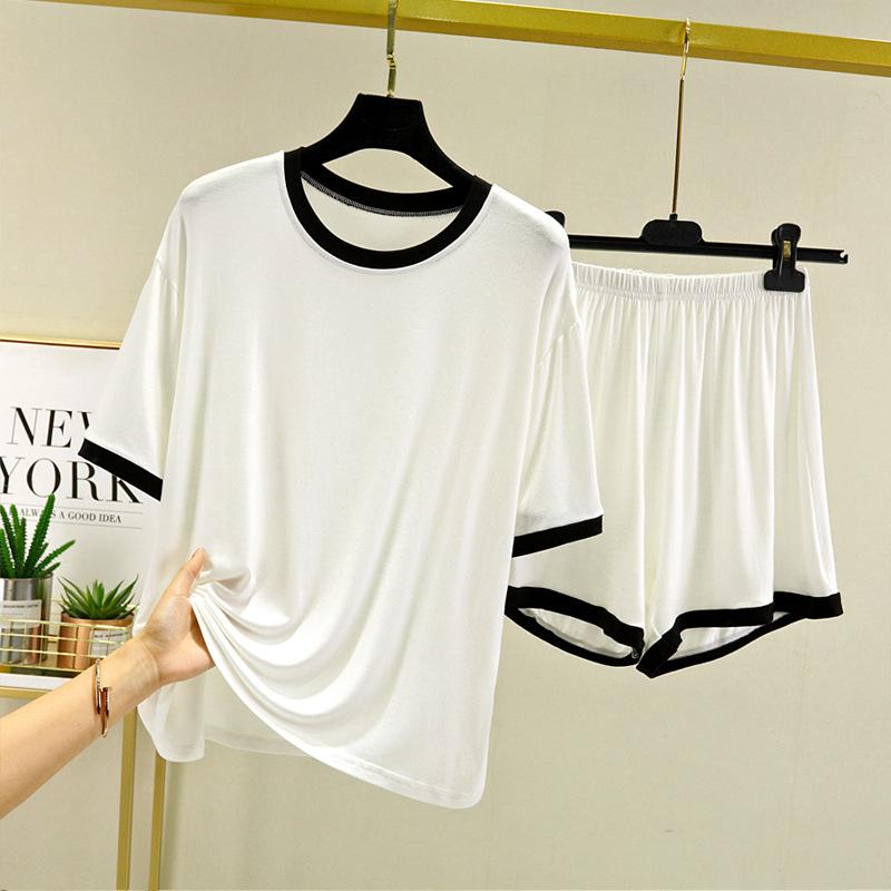 Men's Summer Suit Short + Sleeved T Shirt Two Piece Set Thin Loose Casual Shorts Home Modal Wear