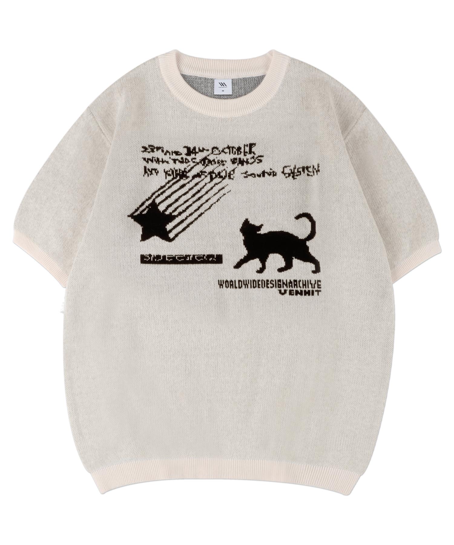 Benhit Star And Cat Jacquard Knit Half Tee [Ivory] Ivory/L