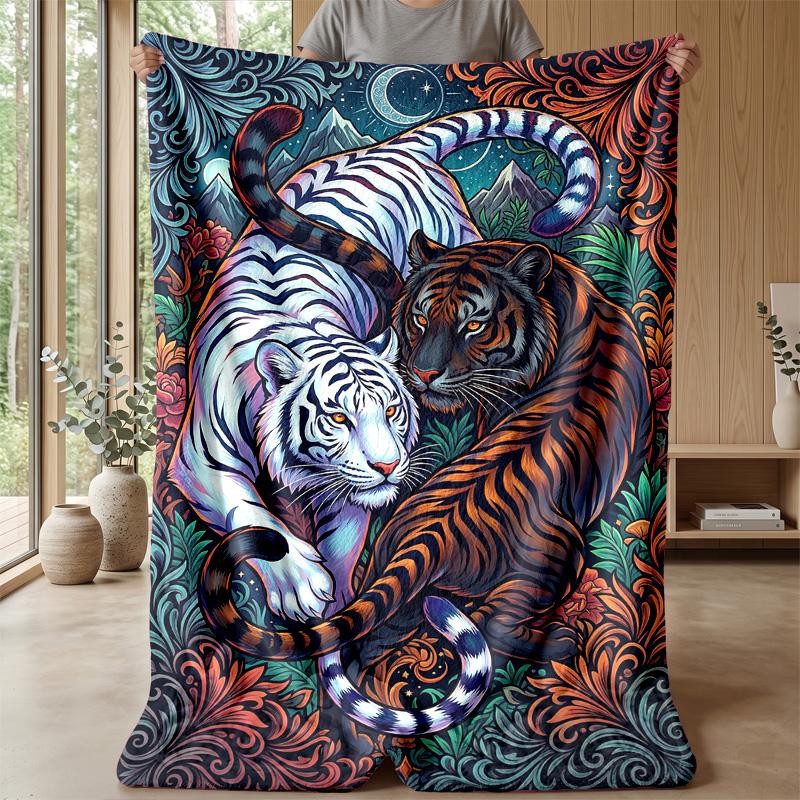 Tiger Yin Yang Fusion Theme Blanket Lightweight Warm Flannel Blanket Decorative Throw Blanket for Home Decoration