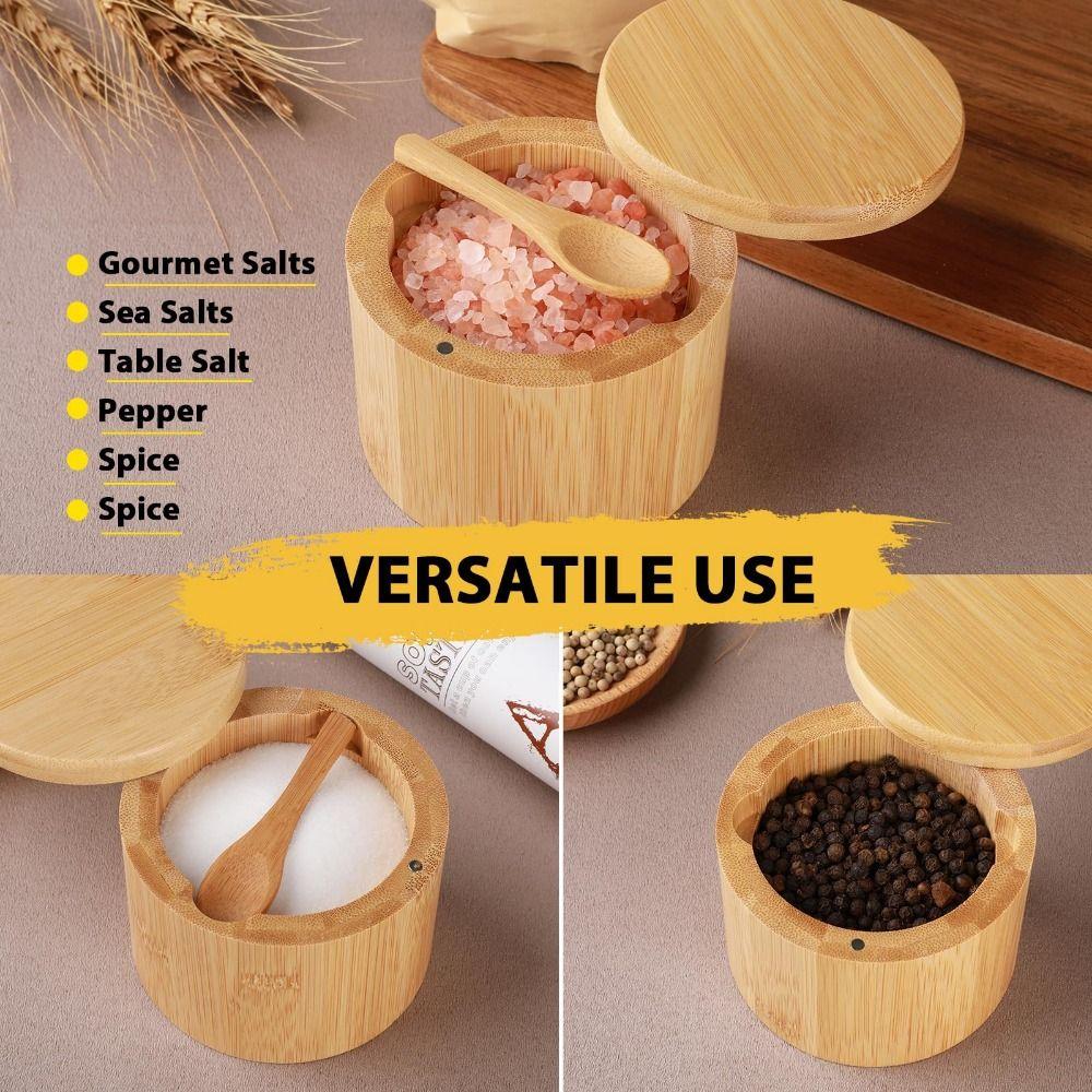 Bamboo Salt Cellar Bowl Large Capacity Kitchen Holder New Salt Container  Store Pepper Seasoning
