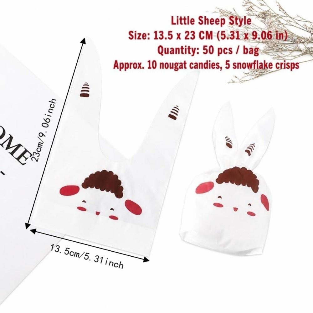 50PCS Long Ear Treat Bags Bunny Sheep Mouse Print Snack Packaging Bag Easter Party Favor