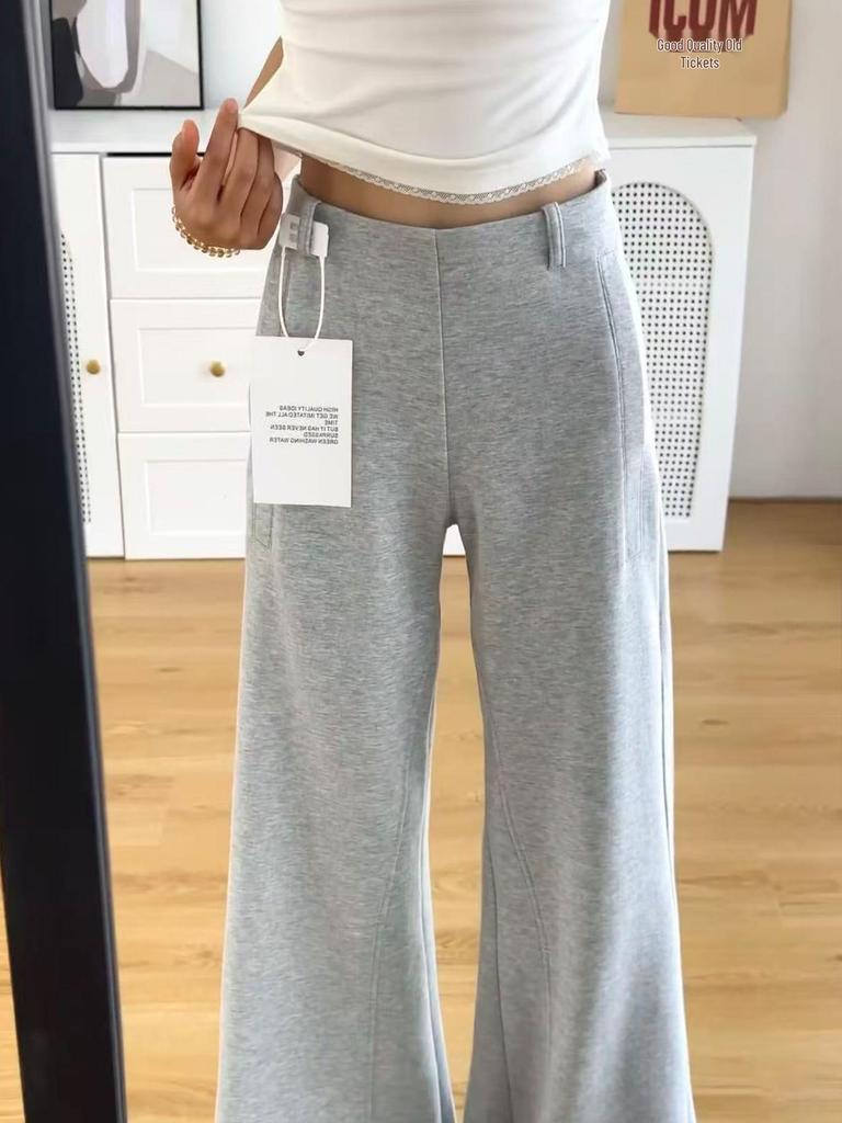 Frühling 2026 Damen Amerikanischer Stil Niedrige Taille Grau Spicy Girl Micro-Flare Jogginghose: Schmal Geschnitten, Po-Hebend, Bequem, Lässige Lange Hosen