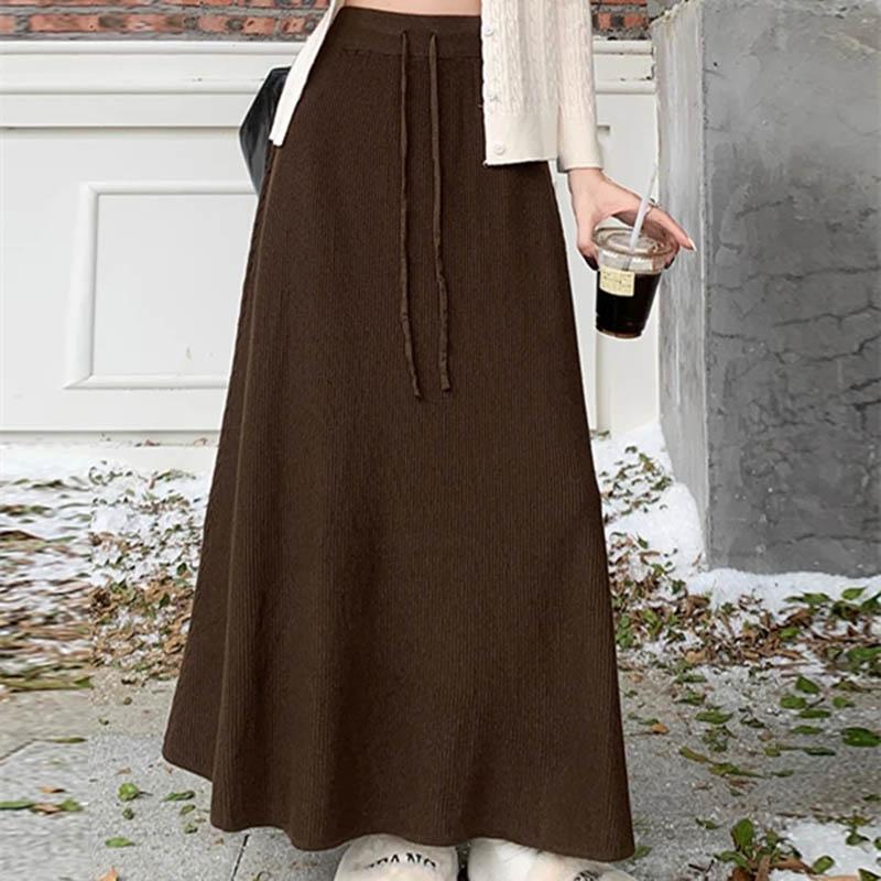 Skirt for Women Casual Versatile Elastic High Waist Long Loose Thickened Stretchy Slim Solid Colour Knit  Skirt