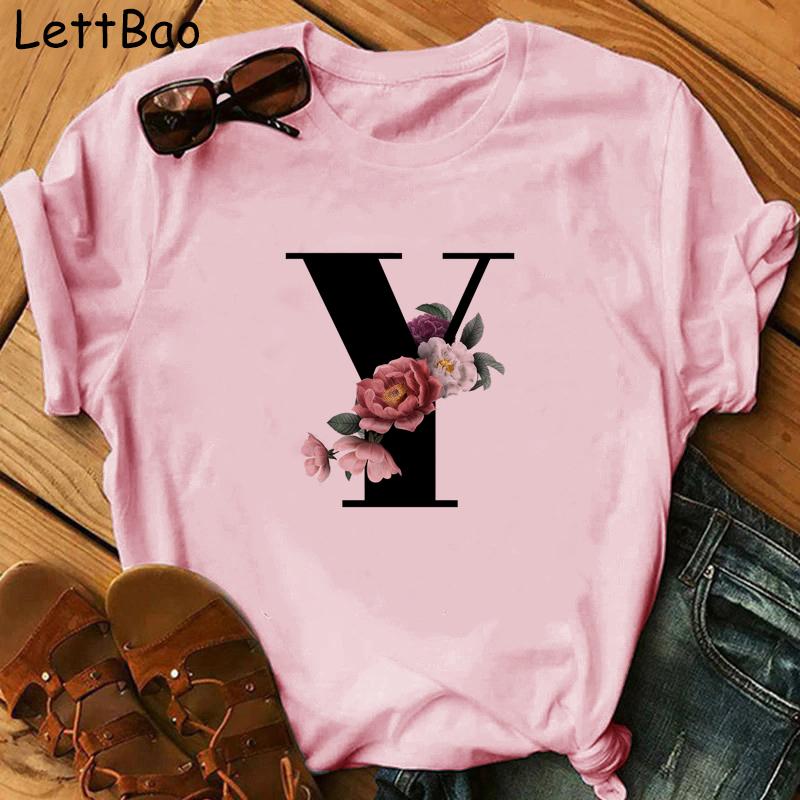 Elegant Vouge Flower Letter Print Women T Sihrt Fashion Comfortable Casaul T Shirt For Women Female