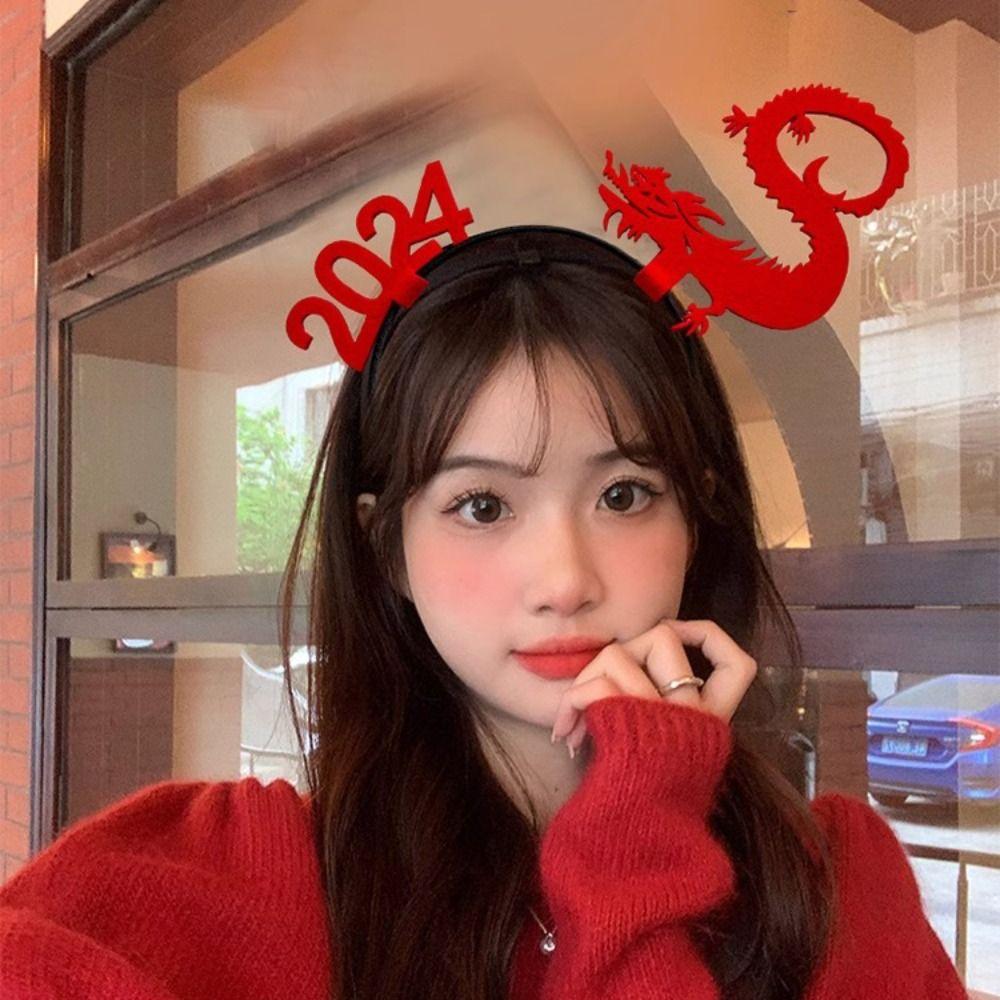 Mascot Dragon 2024 Happy New Year Headband Cartoon New Year Hairband Lovely Dragon Headband  Girl