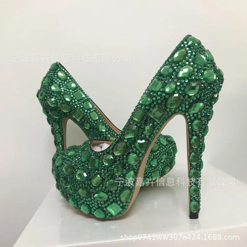 Fashion 14cm Luxury Wedding Shoes Pearl Flowers Full Rhinestones Pearl Platform High Heels Customized Bridal Shoes Cinderella