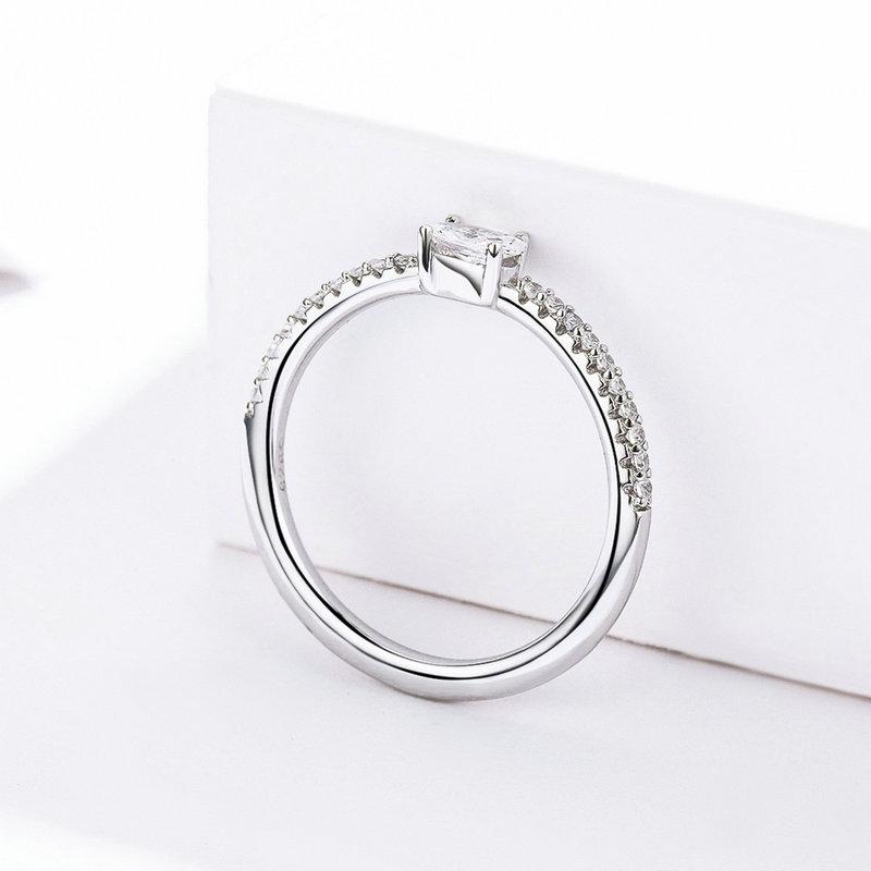 WOSTU Authentic 925 Silver Forever Clear CZ Circle Round Finger Rings Women Wedding Fine Jewelry Gift