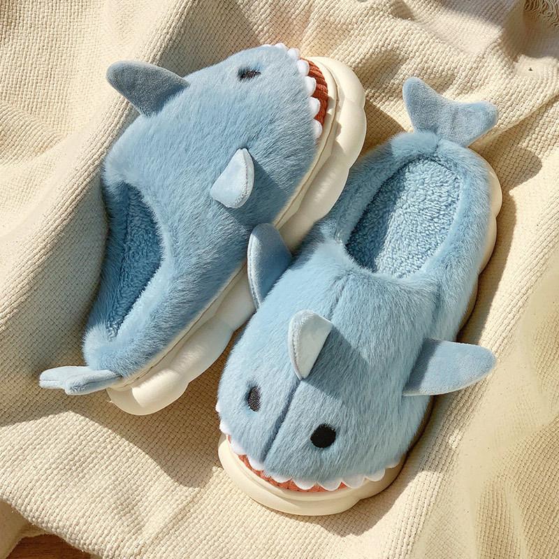 Cotton Slippers Shark Spring and Autumn Ladies Home Use Indoor Winter Non-slip Home Warmth Plush Winter Men
