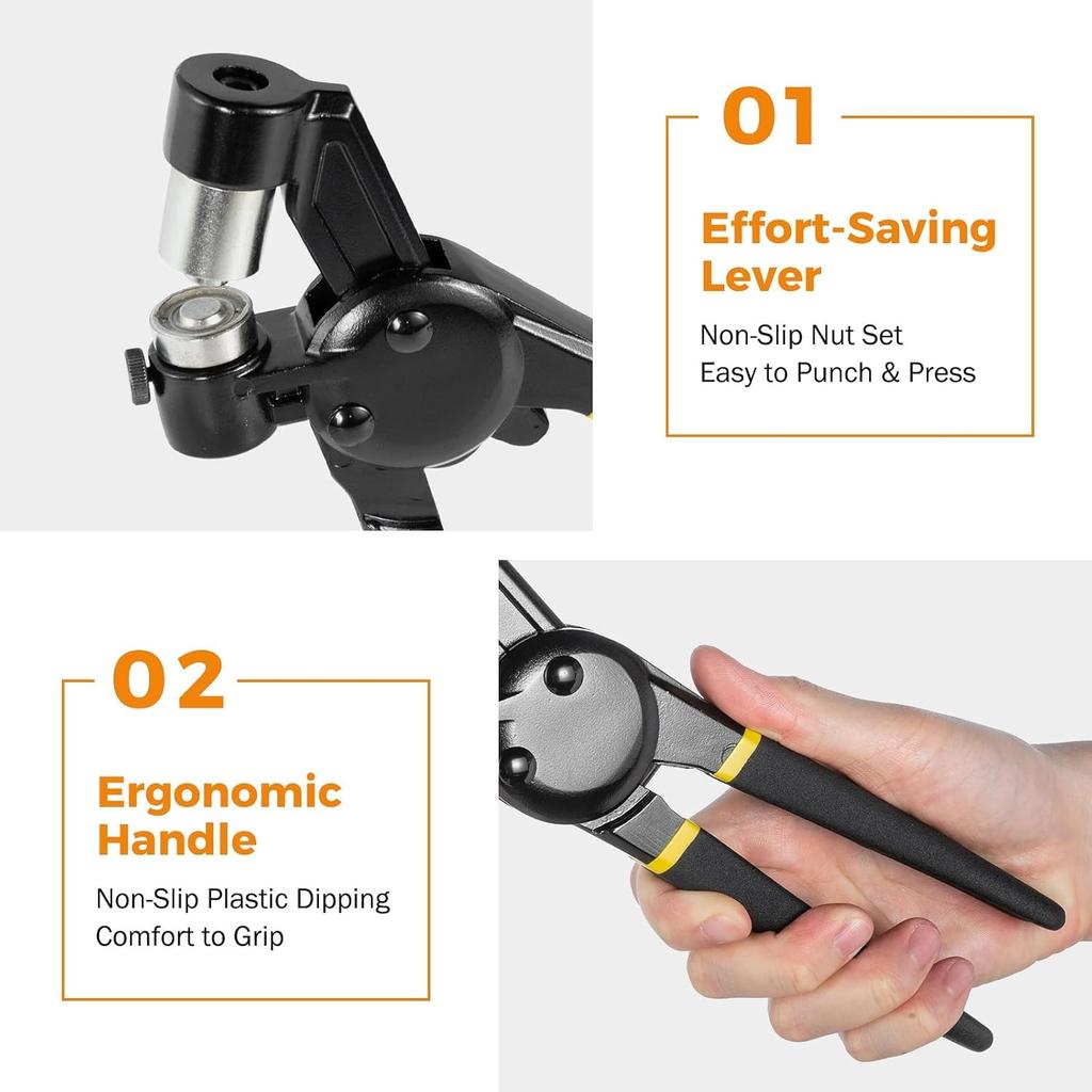 Grommet Tool Kit 8mm 10mm 12mm Hand Press Multi-Size Eyelet Pliers Kit with 900 Grommet Supplies & Hollow Hole Punch Tool Handheld Eyelet Setter