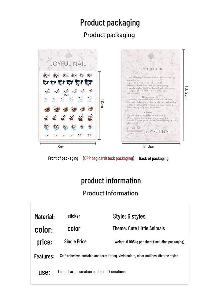 Adorable Pet Nail Decals: Rabbit, Puppy, Kitten Stickers