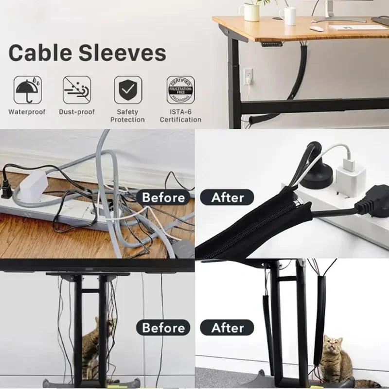 5/2/1PCS Flexible Cable Management Sleeve Cord Organizer with Zipper Universal Cable Sleeve Wrap Cover Home Office Desktop