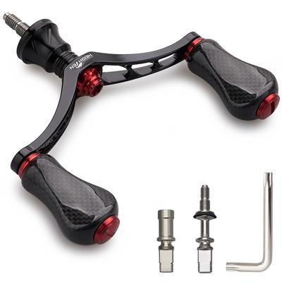 HEIGHTEN 80mm/98mm Reel Handle with 20mm/21mm Carbon Knob for Shimano and Daiwa Spinning Reels, Gourd Series (80mm - Black & Red) (932)