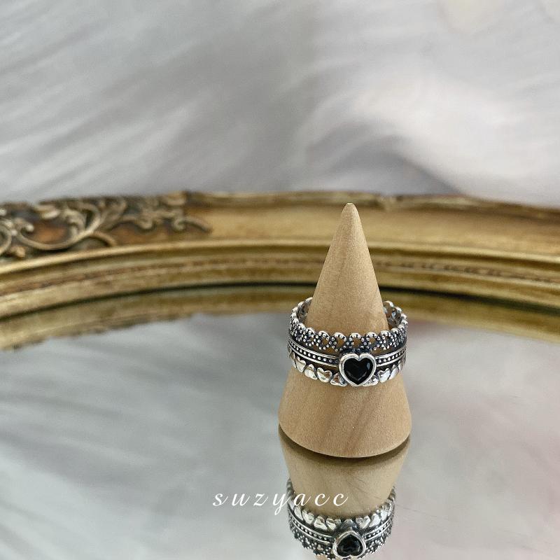 Korean Dongdaemun Retro Heart Three-Layer Ring: Trendy Women s Heart-Shaped Index Finger and Tail Rings Adjustable