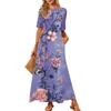Women's Fashionable And Casual Long Beach Skirt Round Neck Short Sleeved Loose Retro Print Dress