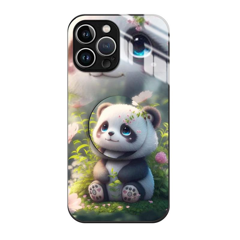 Suitable for Apple 15pro Airbag Stand, Phone Case Telescopic Stand, Glass Cartoon Painted Protective Case