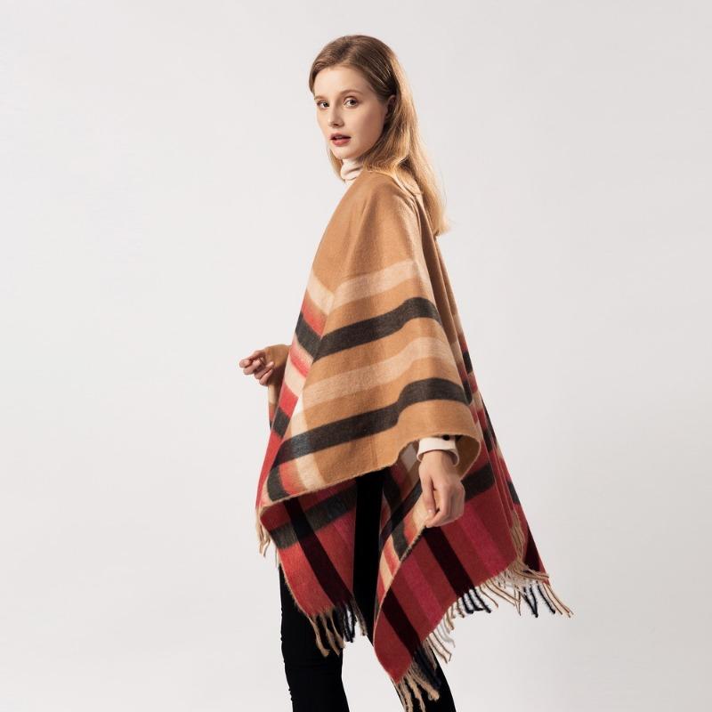 Ladies scarf autumn and winter thorn plaid fringed versatile thermal shawl cape dual-purpose fashion