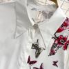 Fashion Suit Female European Station Temperament Long-Sleeved Printed Shirt Two-Piece High Waist Pleated Skirt Spring