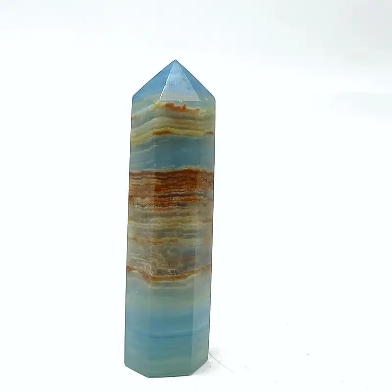 1pc Aqua Blue Calcite Tower Lemurian Blue Blue Onyx Obelisk, Natural Stone Crystal Wand for Home Decor