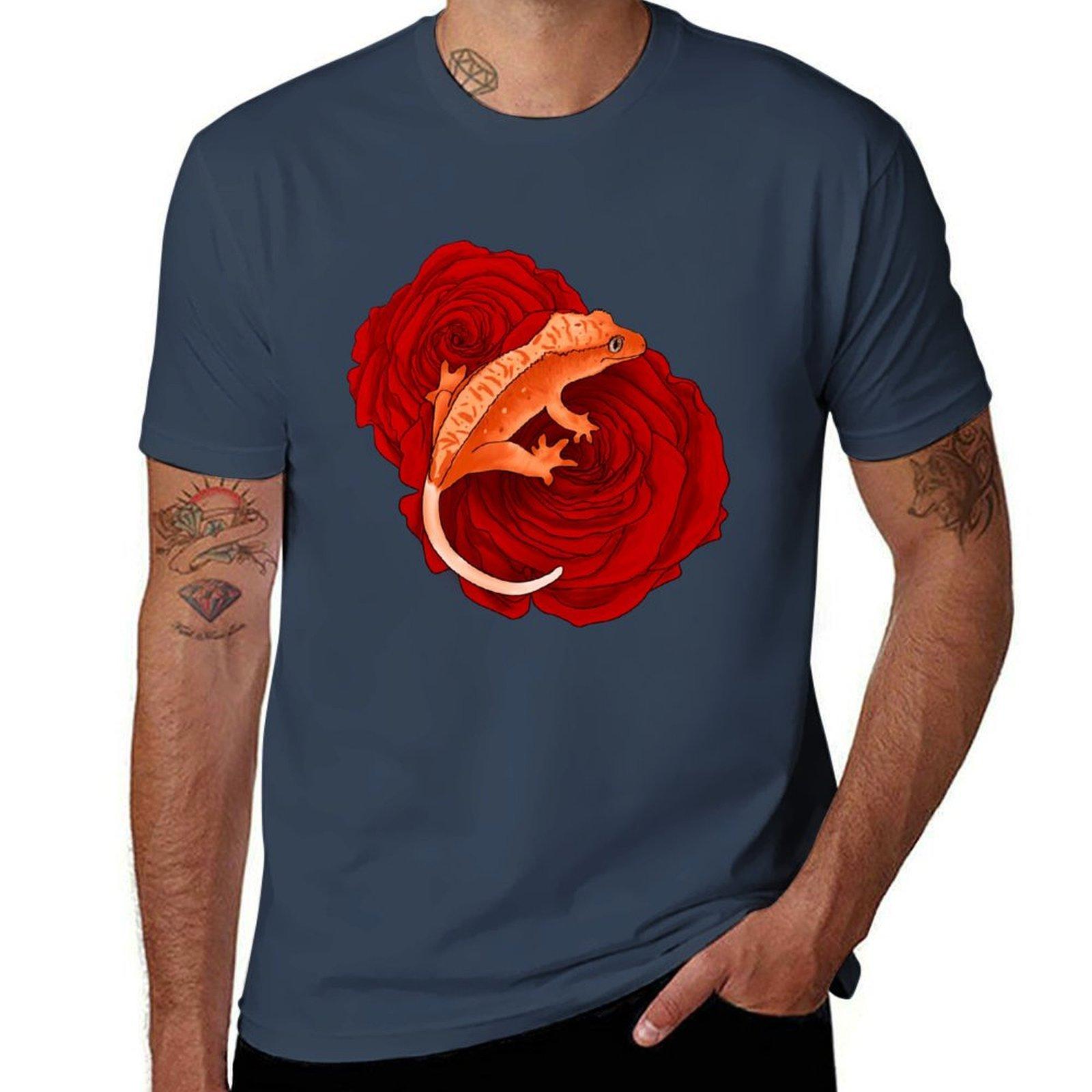 Rosette Gecko TShirt Basic Plain Short Sleeve Crew Neck Tee S