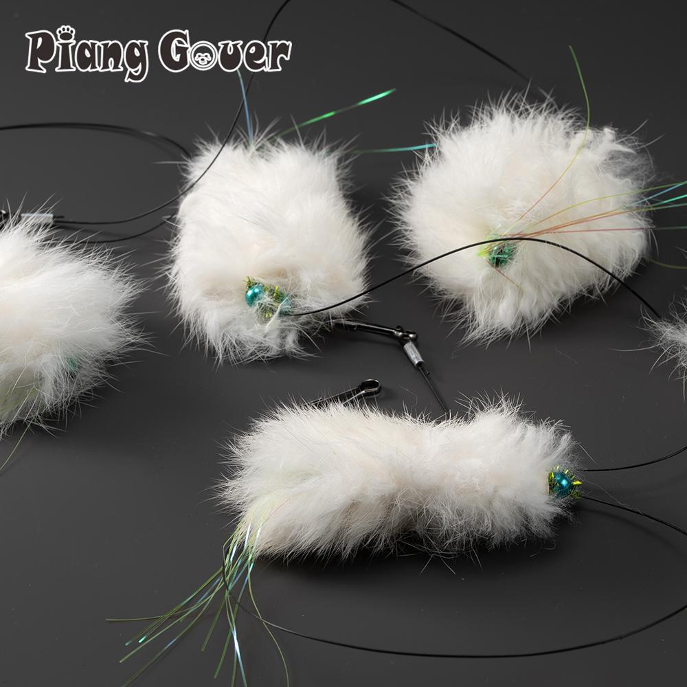 5pcs White Plush Cat Toy Replaces Head Cat Teasing Stick Teasing Interactive Wand Pet Toy