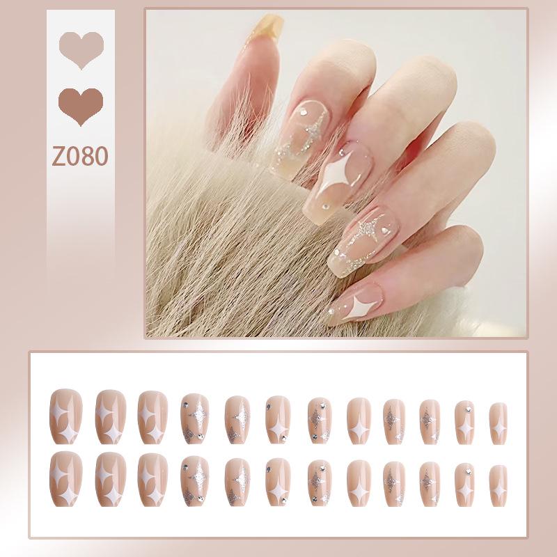 

Балетная броня Расписанные вручную наклейки для ногтей со звездами - Готовые к носке накладные ногти Glue Style