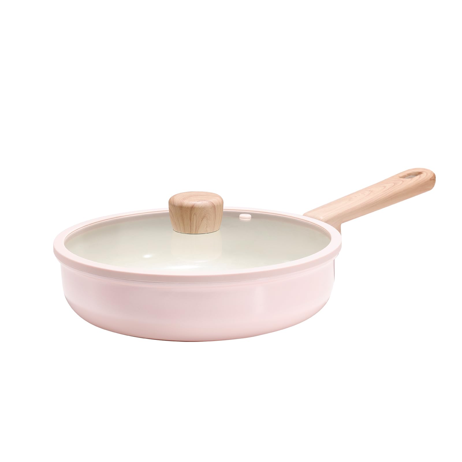 

CAROTE Сковорода с керамическим покрытием для индукционных и газовых плит, Легкая в использовании, Идеально подходит для жарки и всех видов нагрева, Розовый цвет вишни, Крышка, 24 см, Не содержит PFAS, свинца, кадмия, розовый