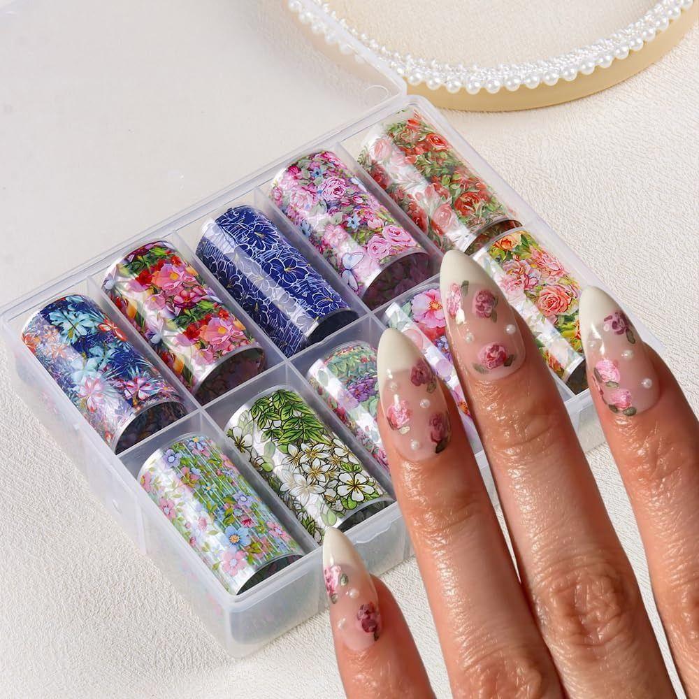 10 Rolls Colorful Transfer Decals Starry Sky Paper Nail Supplies Hot Nails Foils  for Women DIY