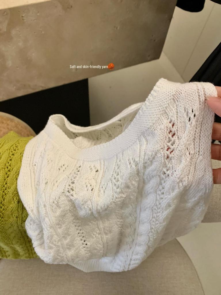 Guangzhou Thirteen Hong Sleeveless Slimming Cable Knit Round Neck Top