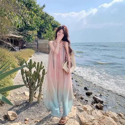 Super Fairy Beautiful Gradual Change Dress Women's Summer New High-end Temperament Holiday Style Suspender Skirt