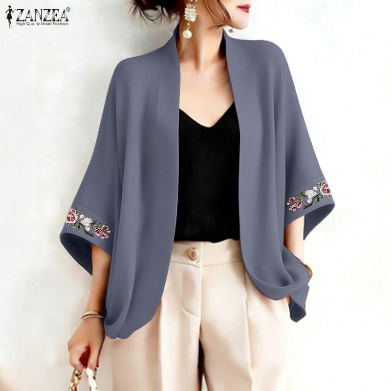ZANZEA Womens Casual Open-front Loose 3/4 Sleeve Cardigan Cover Up Blouse