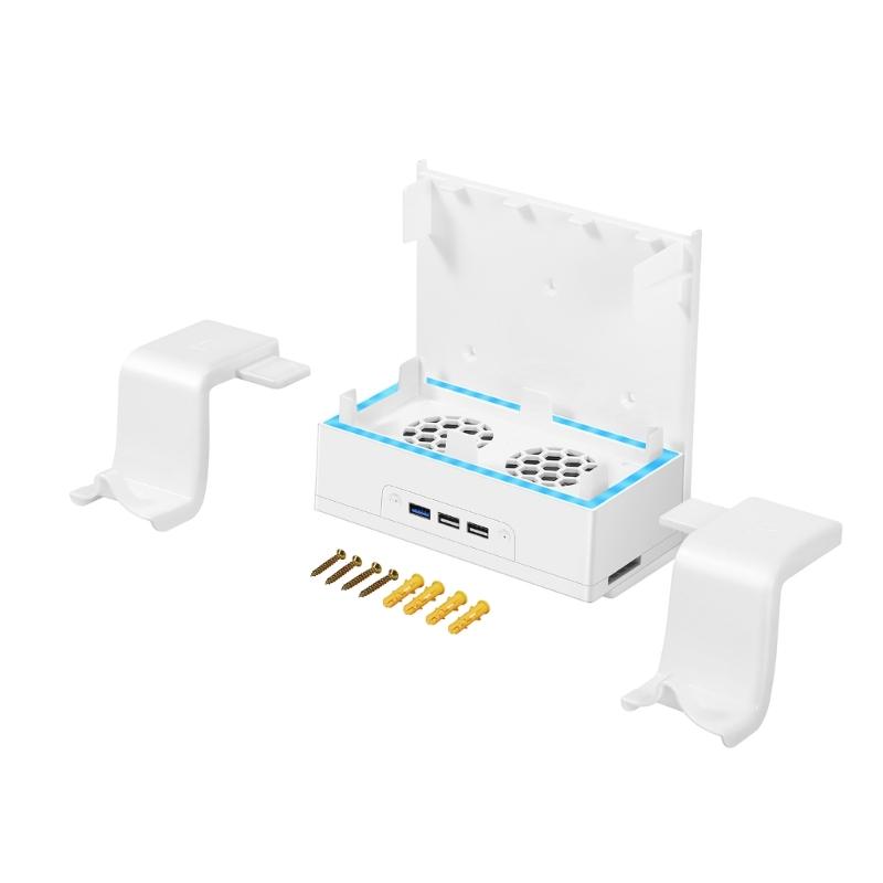 Wall Mount Bracket Built-in Cooling Fan Controller Holder Stand with LED Lighting USB Output for XB Series S Host