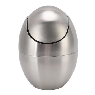 Desktop Trash Can Stainless Steel Egg Shape Mini Countertop Waste Bin with Swing Lid for Bathroom Bedroom
